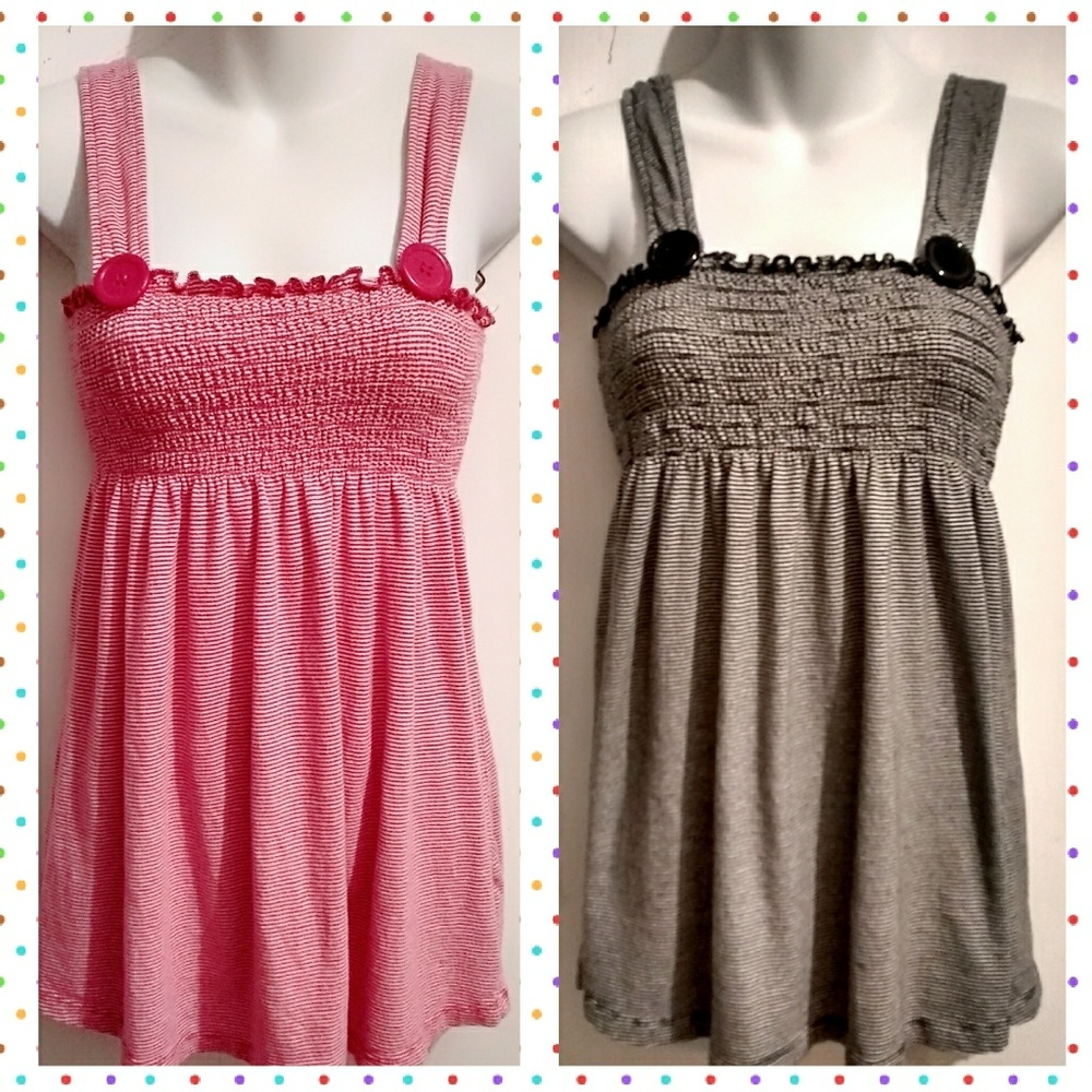 Lot 2/$10 Smocke Striped Camis 1/Pink 1/Blc